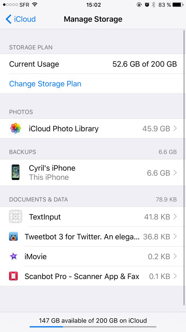 Capture d'écran d'iCloud'